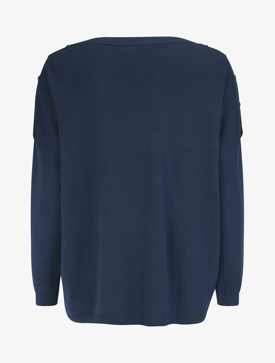 Dunne trui met ronde hals en sierknopen - Marineblauw - Image 2