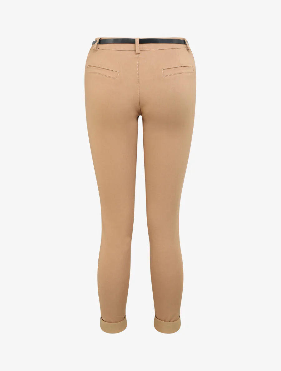 Een effen 7/8 broek met omgekeerde zomen - Kameel - Image 2
