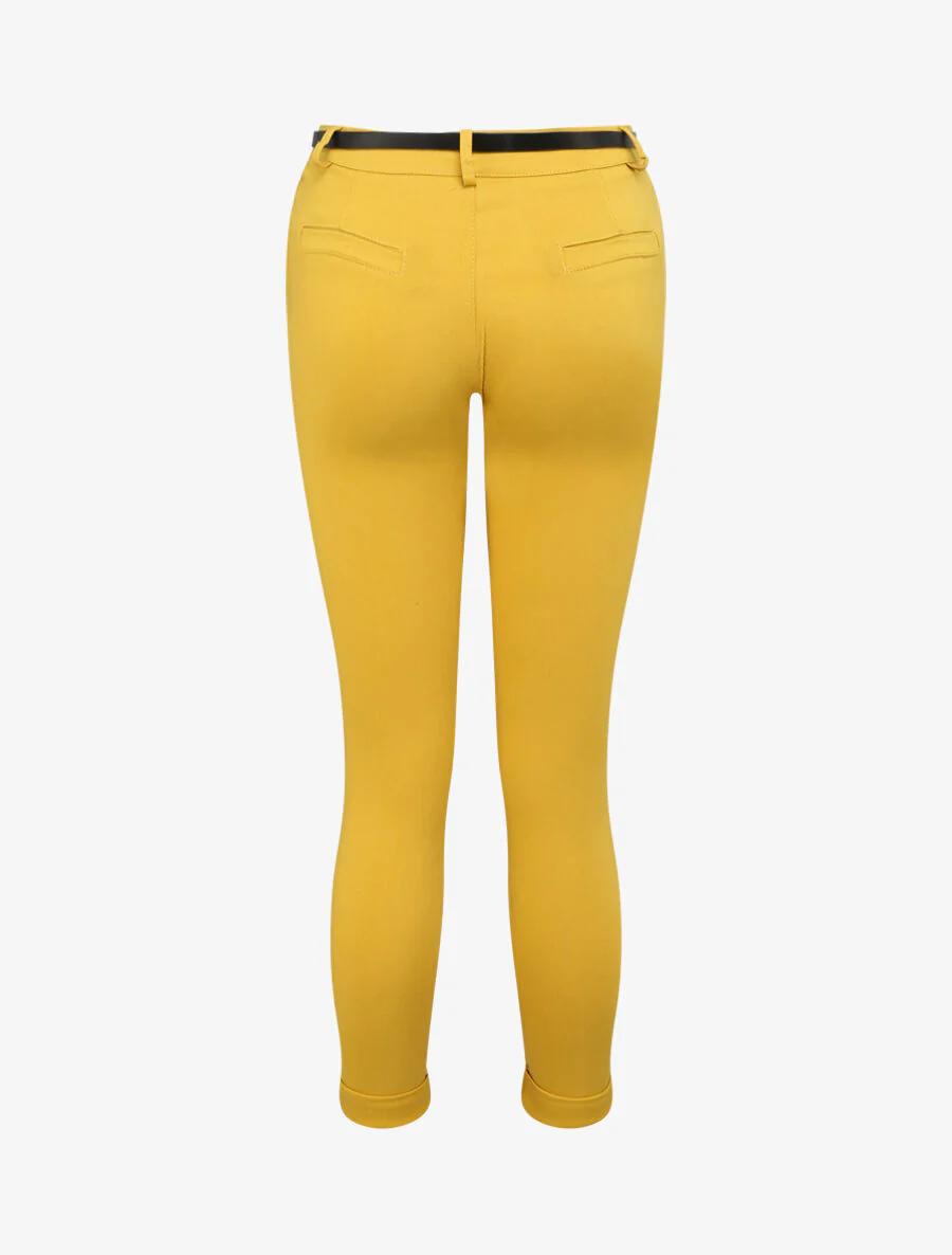 Een effen 7/8 broek met omgekeerde zomen - Geel - Image 2