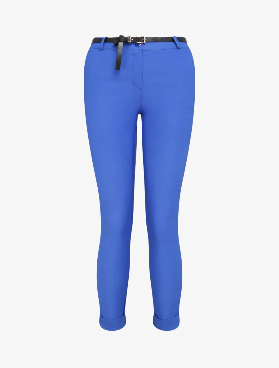 Een effen 7/8 broek met omgekeerde zomen - Kobaltblauw