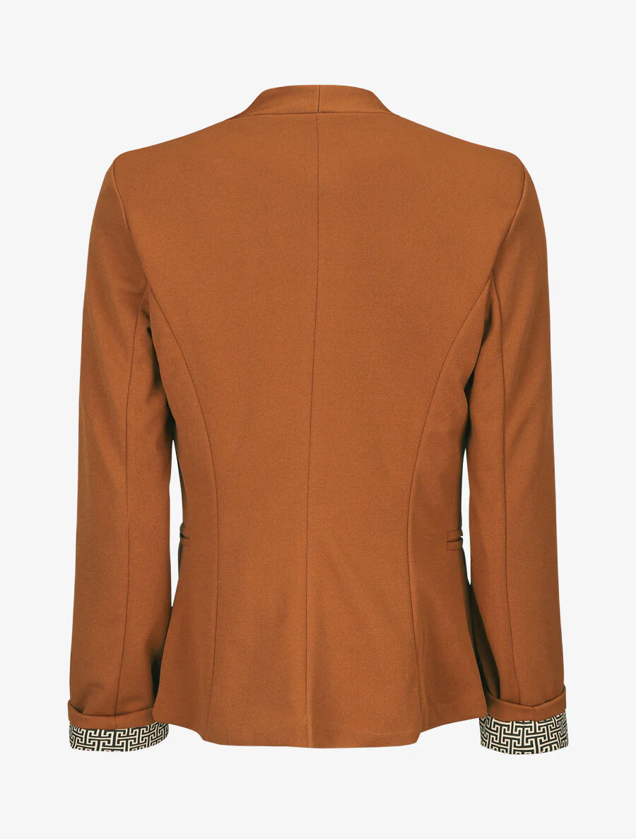 Een effen blazer met een Grieks gedrukte revers - Kameel - Image 2