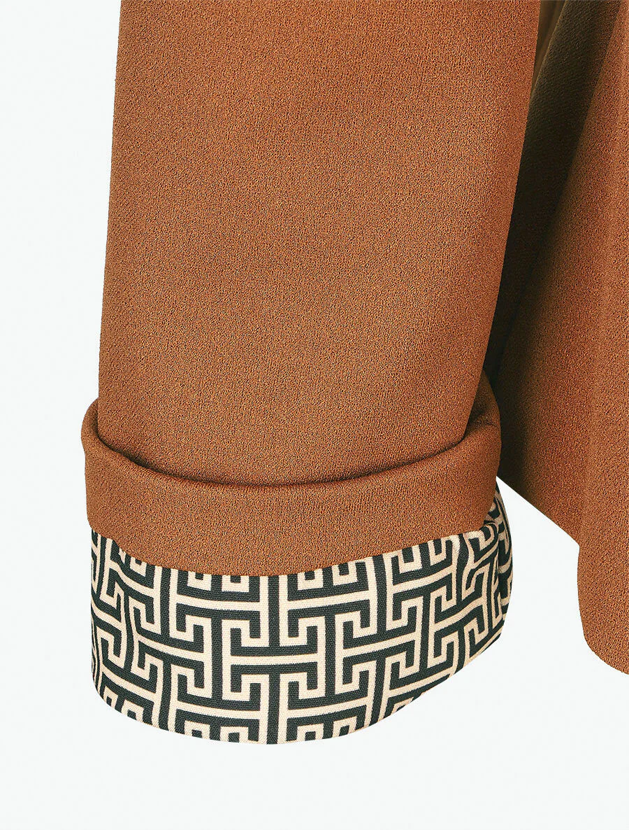 Een effen blazer met een Grieks gedrukte revers - Kameel - Image 3