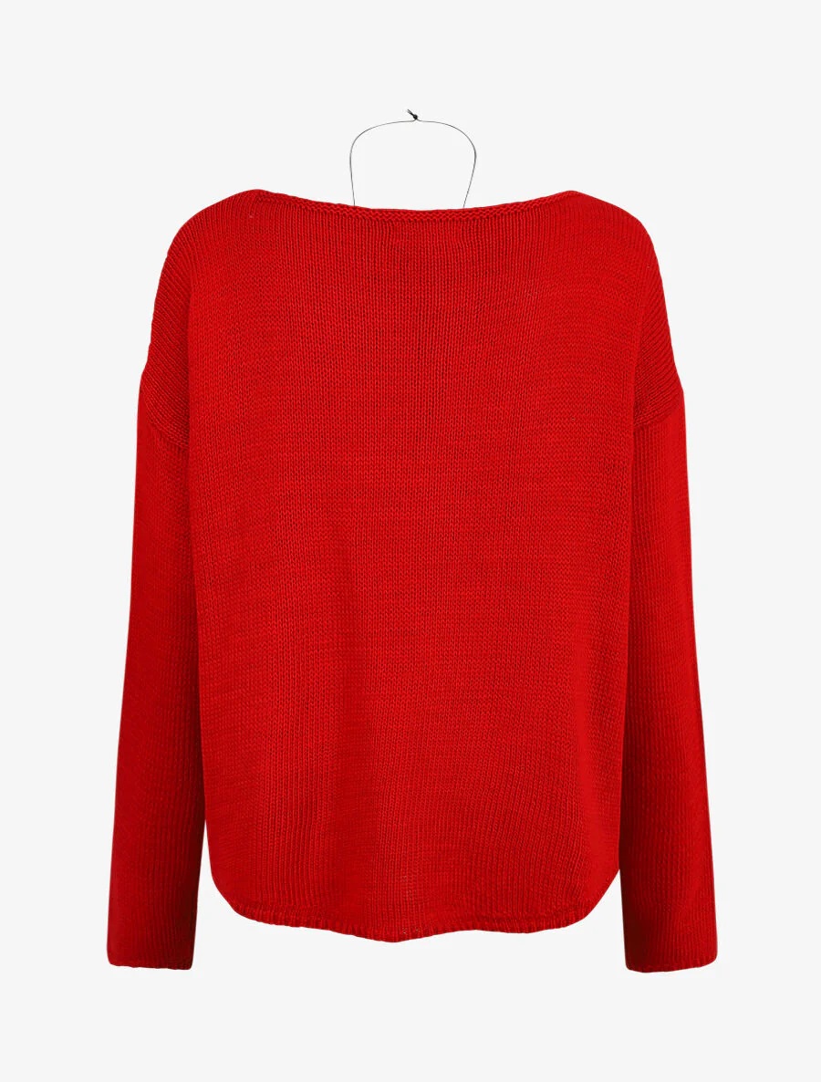 Een effen boot hals - Rood - Image 2