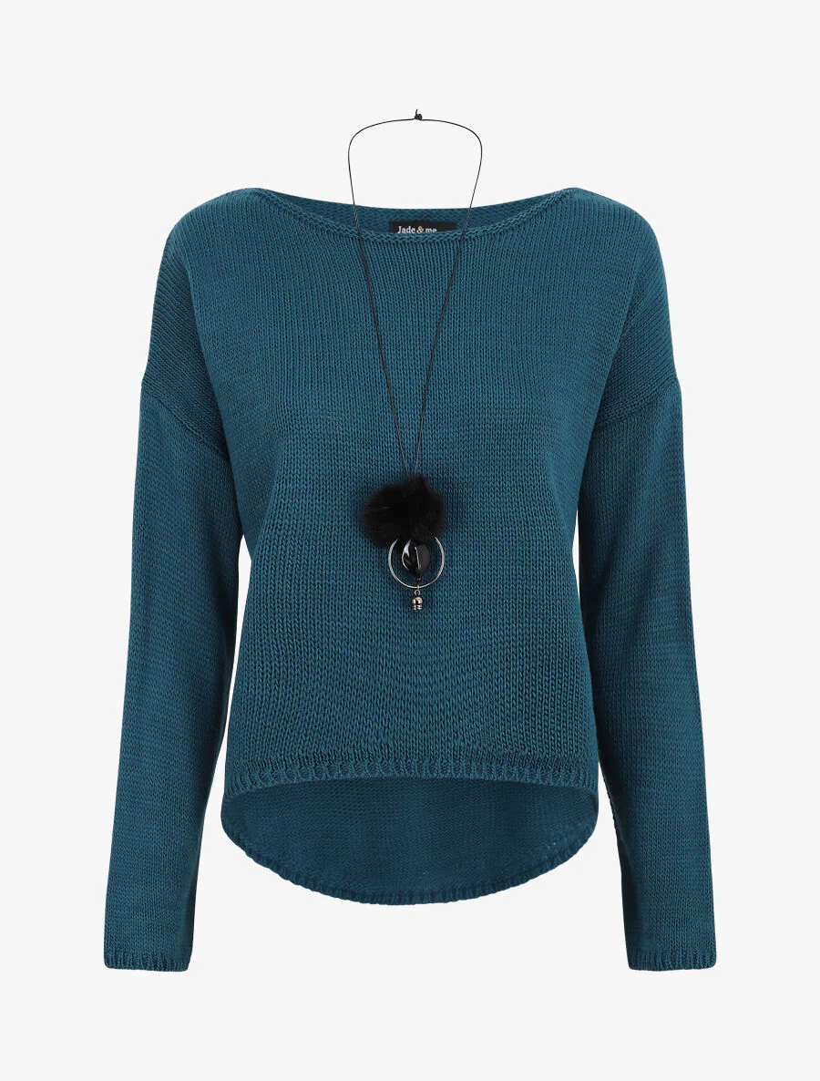 Een effen boot hals - Eendblauw
