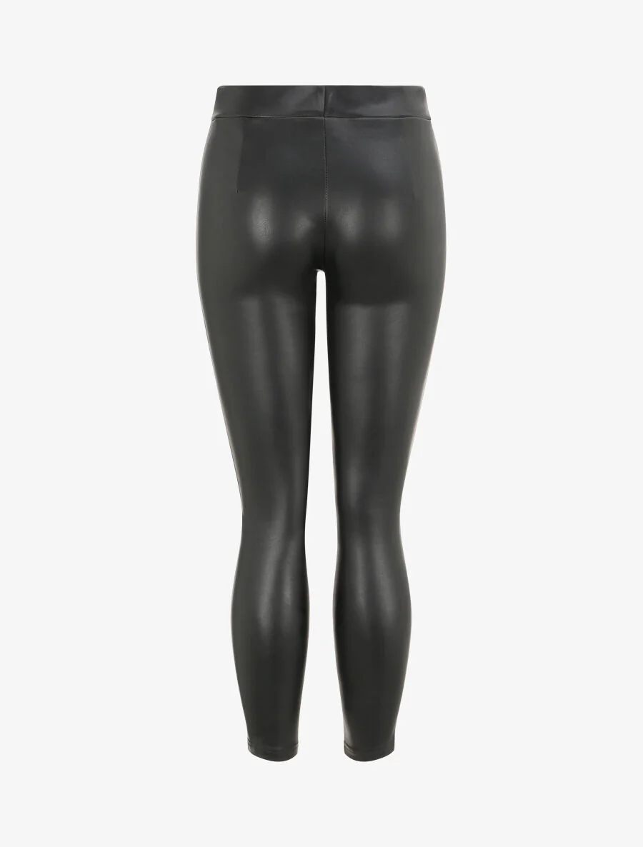Een effen legging van imitatieleer - Zwart - Image 2