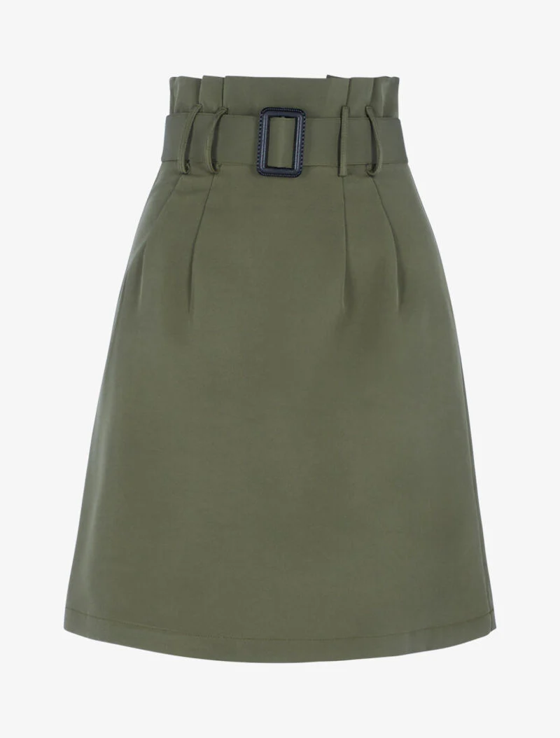 Effen rok met A-lijn snit hoge taille - kaki