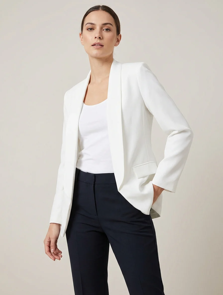Effen blazer met lange mouwen - Wit - Image 4