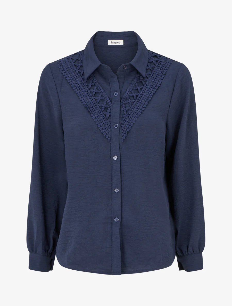 Effen blouse met borduursels - Marine