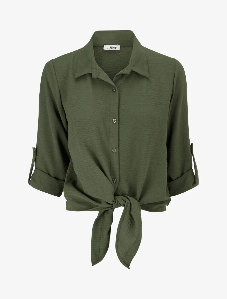 Effen blouse met striksluiting - groen