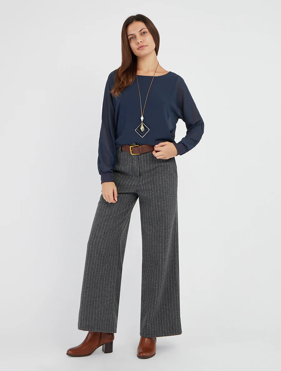 Effen blouse van voile met lange mouwen - Marine - Image 4