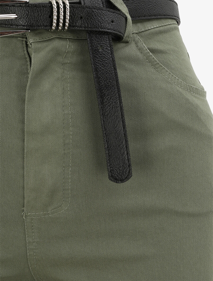 Effen broek met omgeslagen randen - Kakigroen - Image 3
