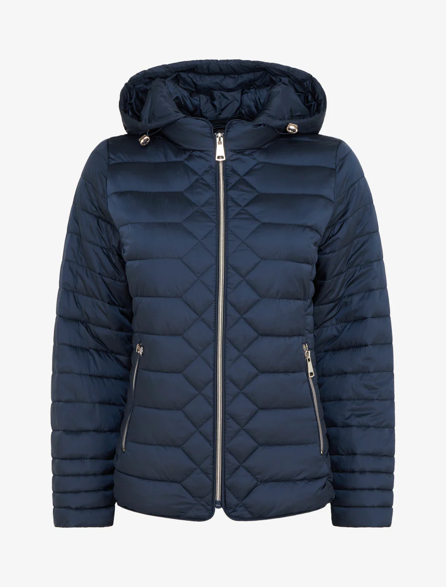 Effen donsjas met capuchon - Marine
