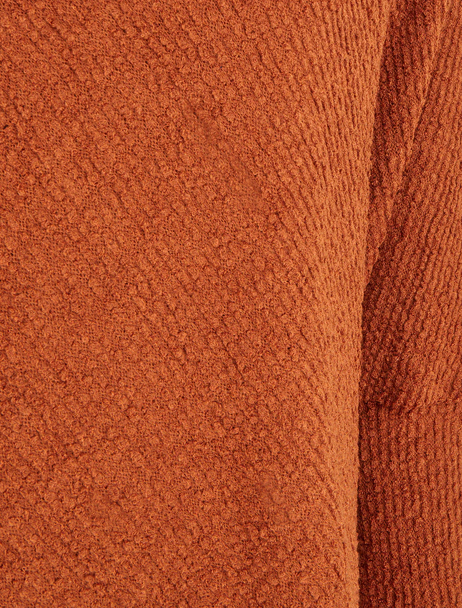 Effen gestructureerde poncho met lange mouwen - Terracotta - Image 3