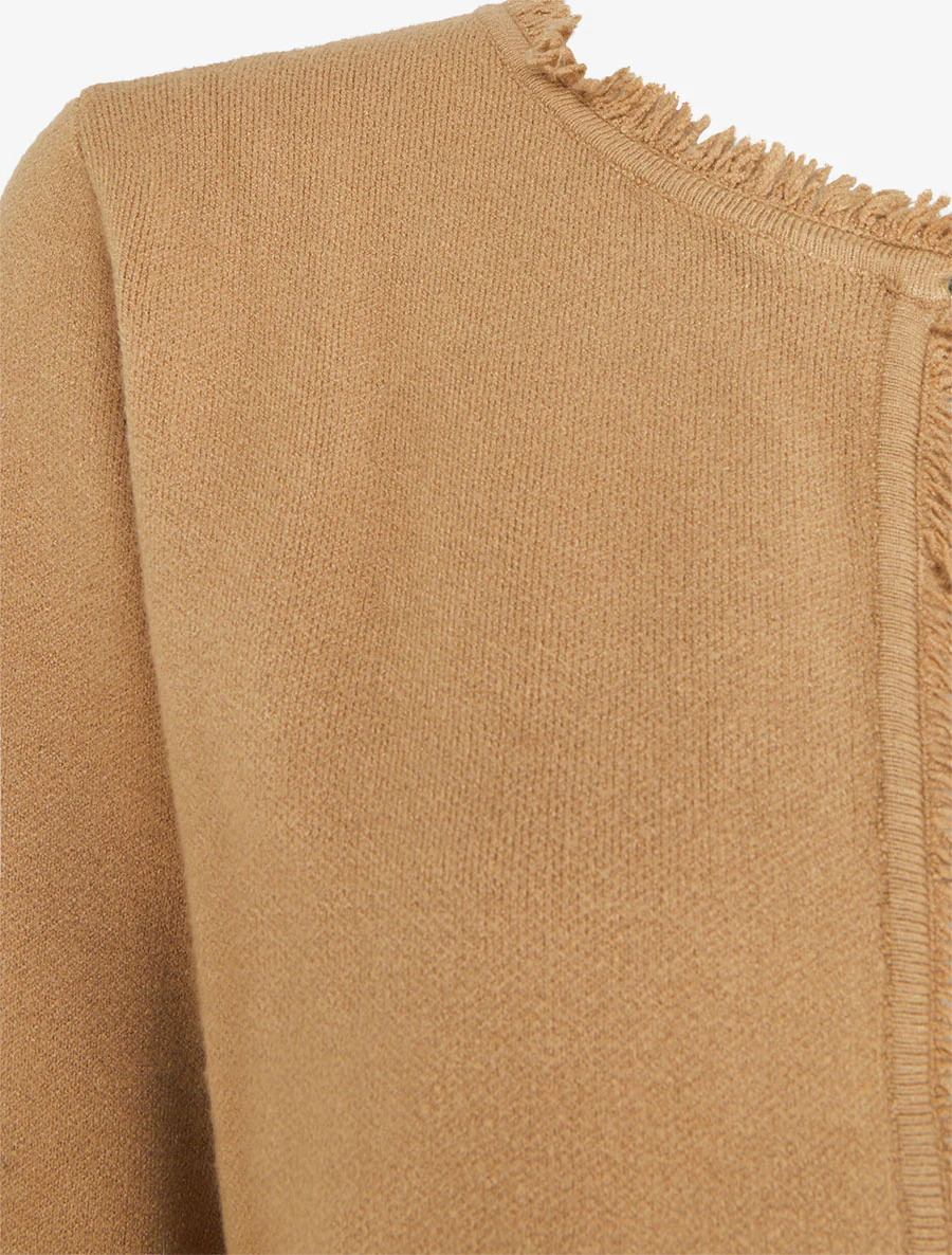 Effen gilet met rafelig detail - Kameel - Image 3