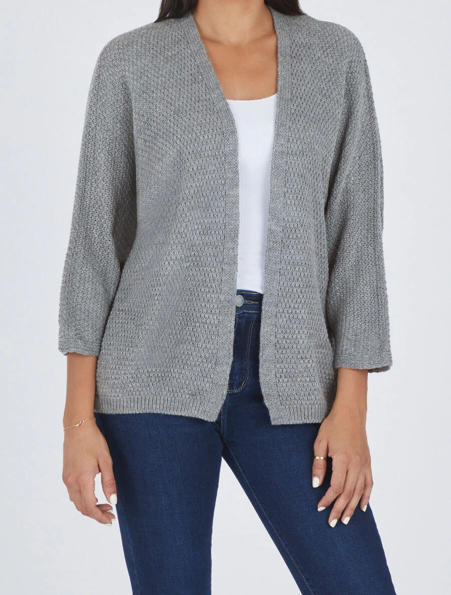 Effen halflang open vest - Grijs - Image 4