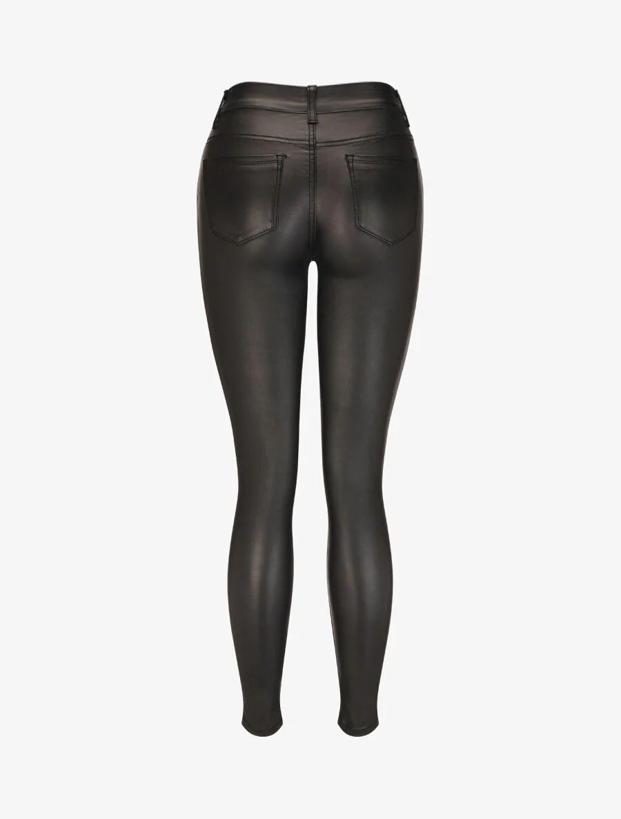 Effen imitatieleren broek - Zwart - Image 2