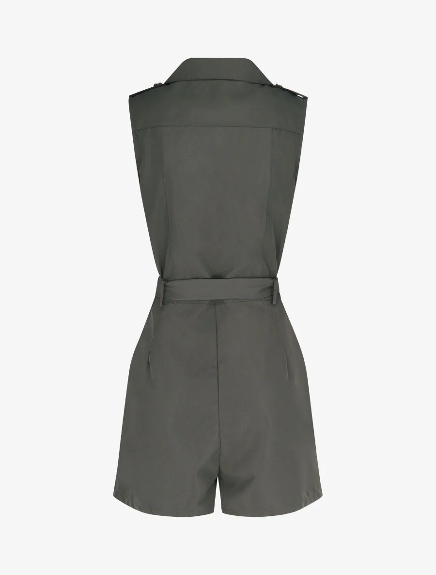 Effen jumpsuit zonder mouwen - Grijs kaki - Image 2