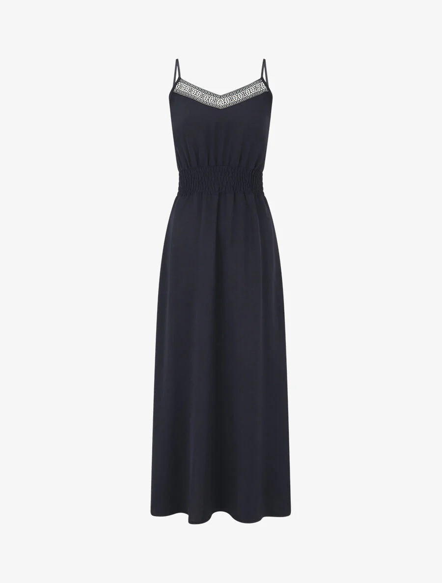 Effen jurk met elastiek - Marineblauw