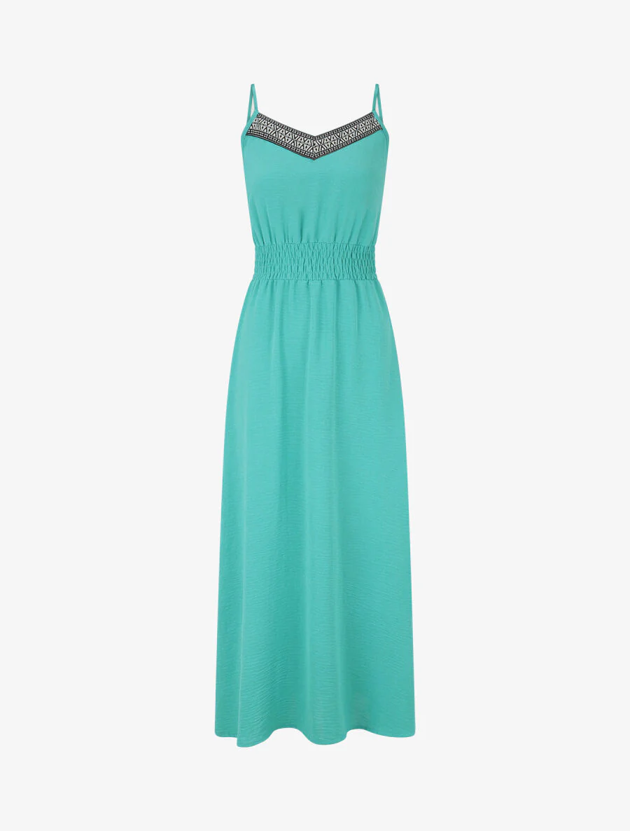 Effen jurk met elastiek - turquoise