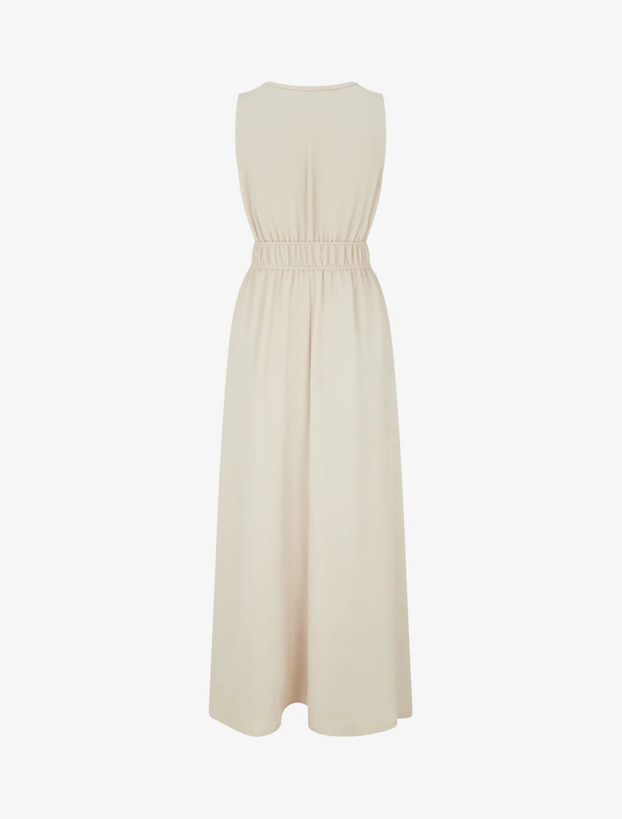 Effen jurk met inzetstuk van houten kralen - Beige - Image 2