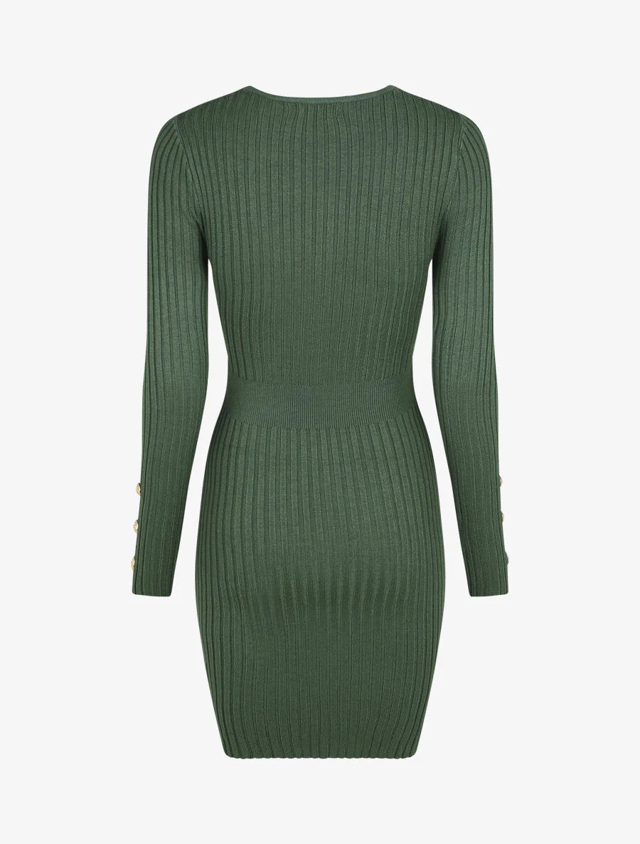 Effen jurk met omslagkraag - groen - Image 2