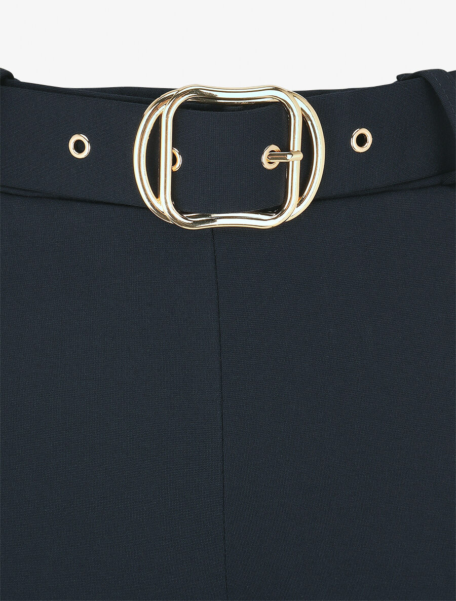 Effen lange broek met riem - Marineblauw - Image 3