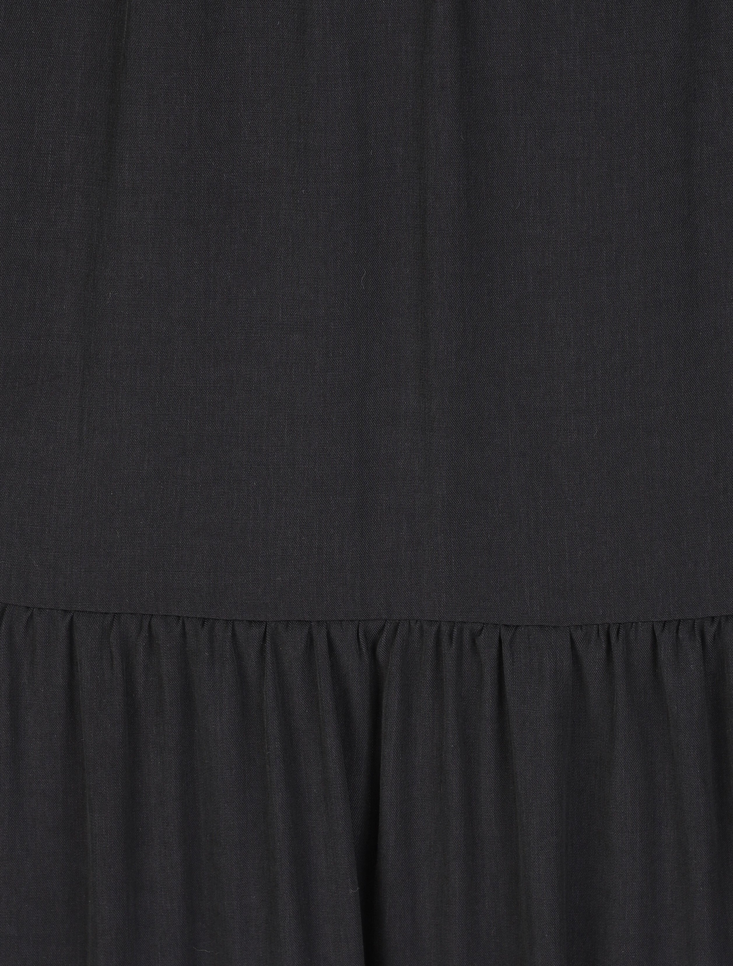 Effen lange empire jurk met parelbandjes - Zwart - Image 3