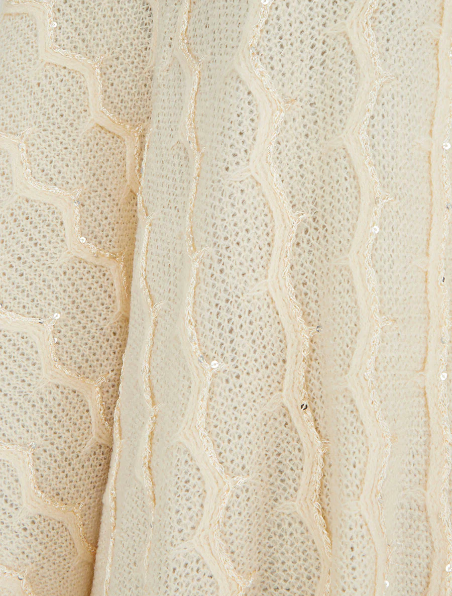 Effen middellange poncho met franjes en pailletten - Beige - Image 3