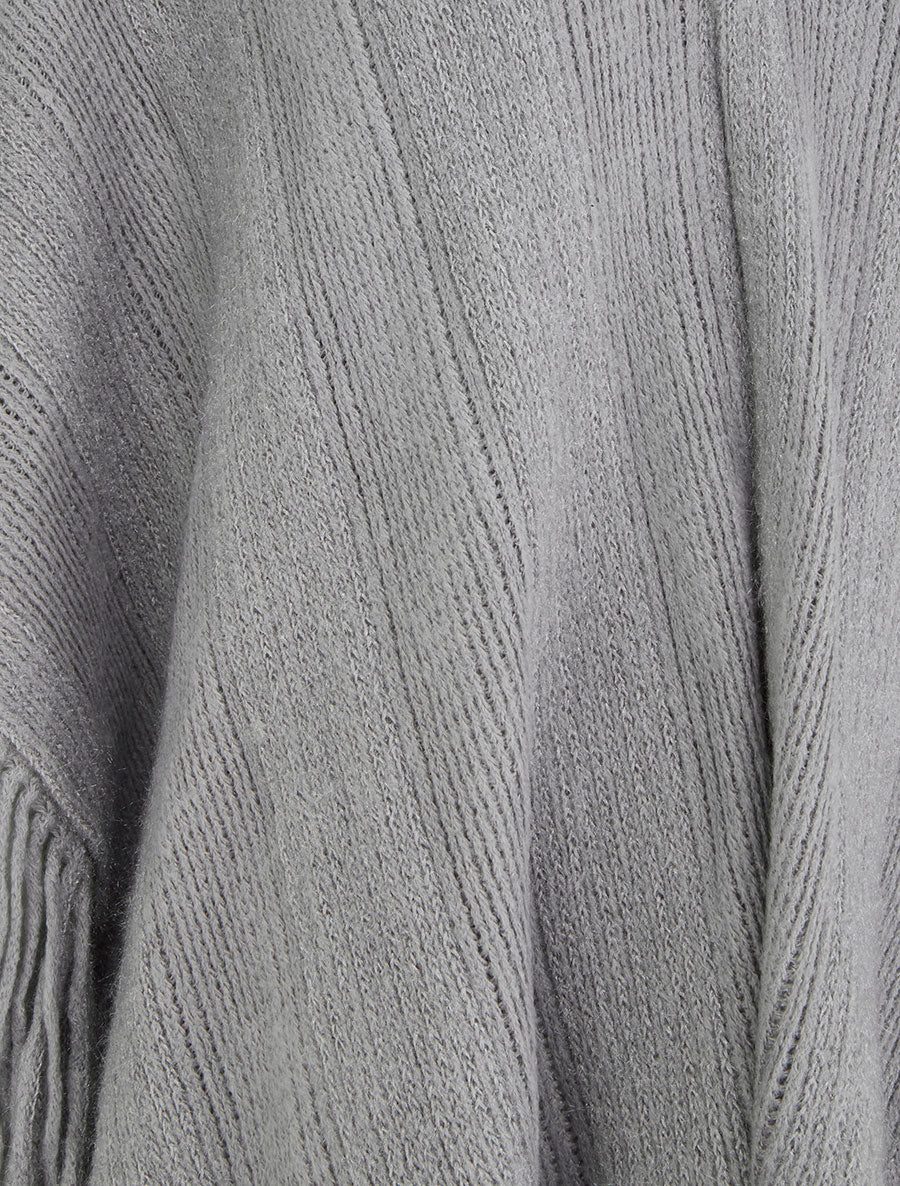 Effen middellange poncho met franjes - Grijs - Image 3
