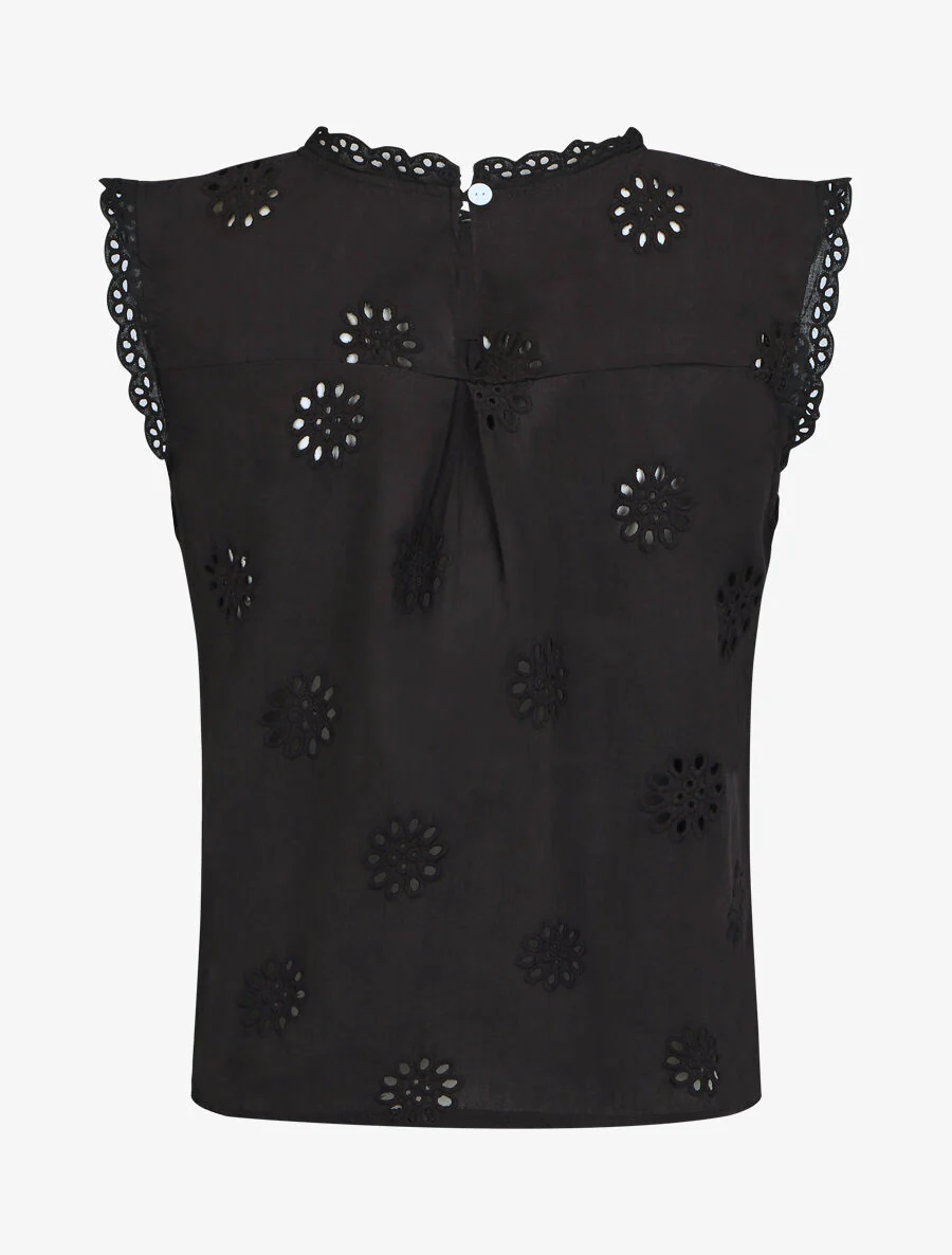 Effen mouwloze blouse met bloemmotief - Zwart - Image 2