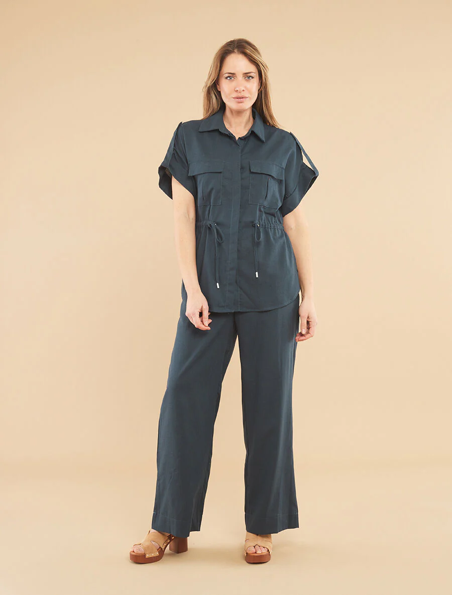 Effen overhemd en broek met linnen effect - Blauw petrol