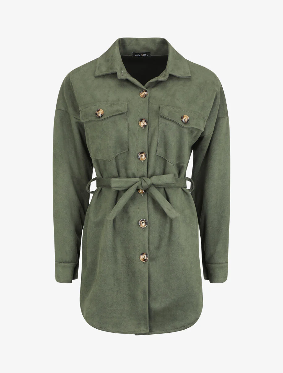 Effen overshirt van kunstsuède - Khaki