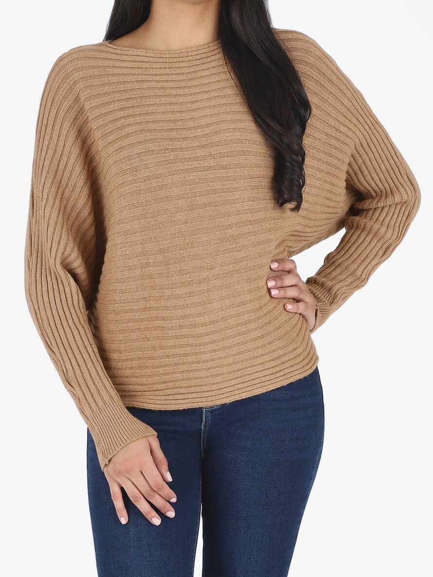 Effen oversized trui met vleermuismouwen - Kameel - Image 4