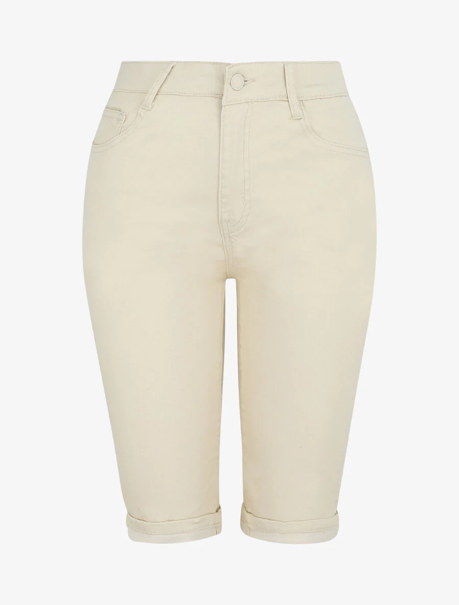 Effen push-up bermuda shorts met zoom - Beige