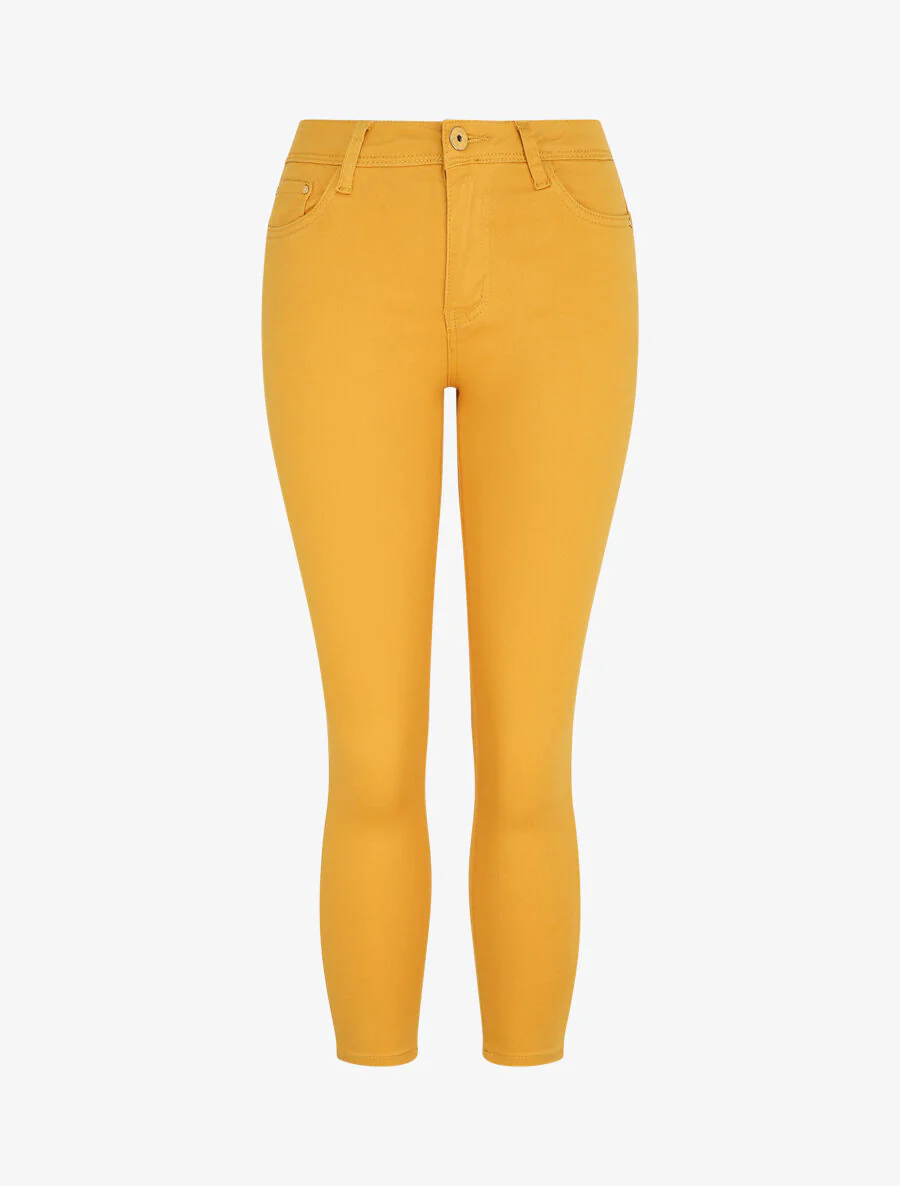 Effen push-up skinny jeans in standaard maat - Mosterdgeel