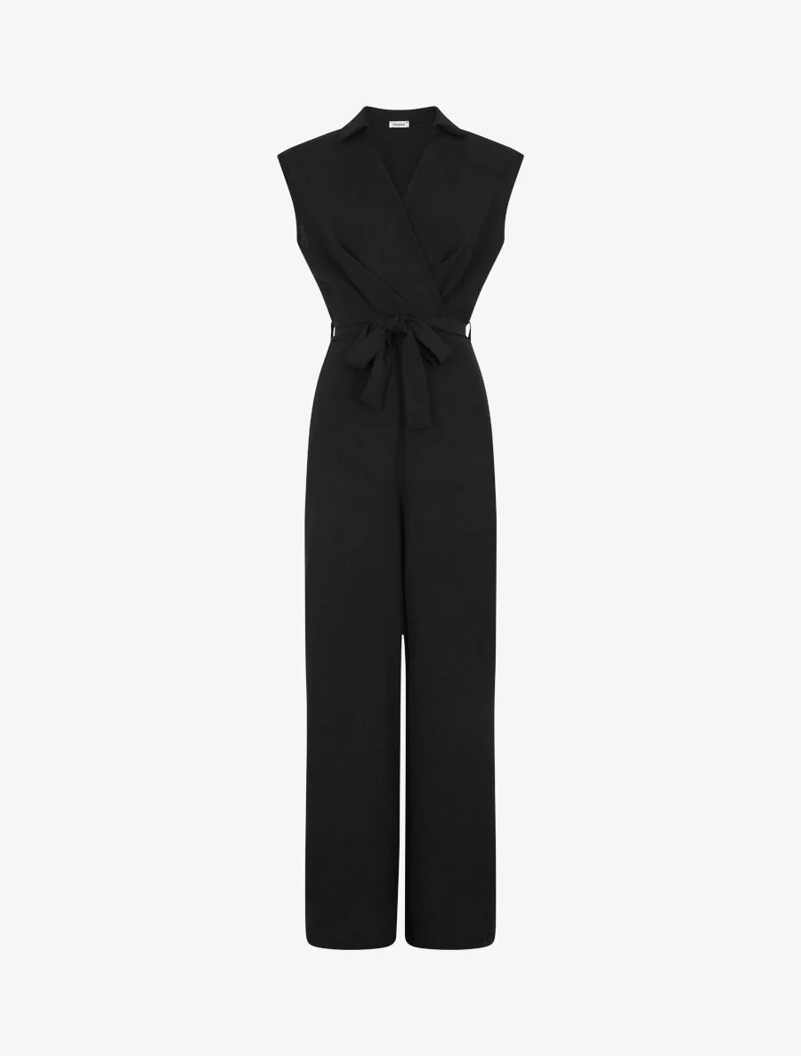 Effen recht gesneden mouwloze jumpsuit - Zwart