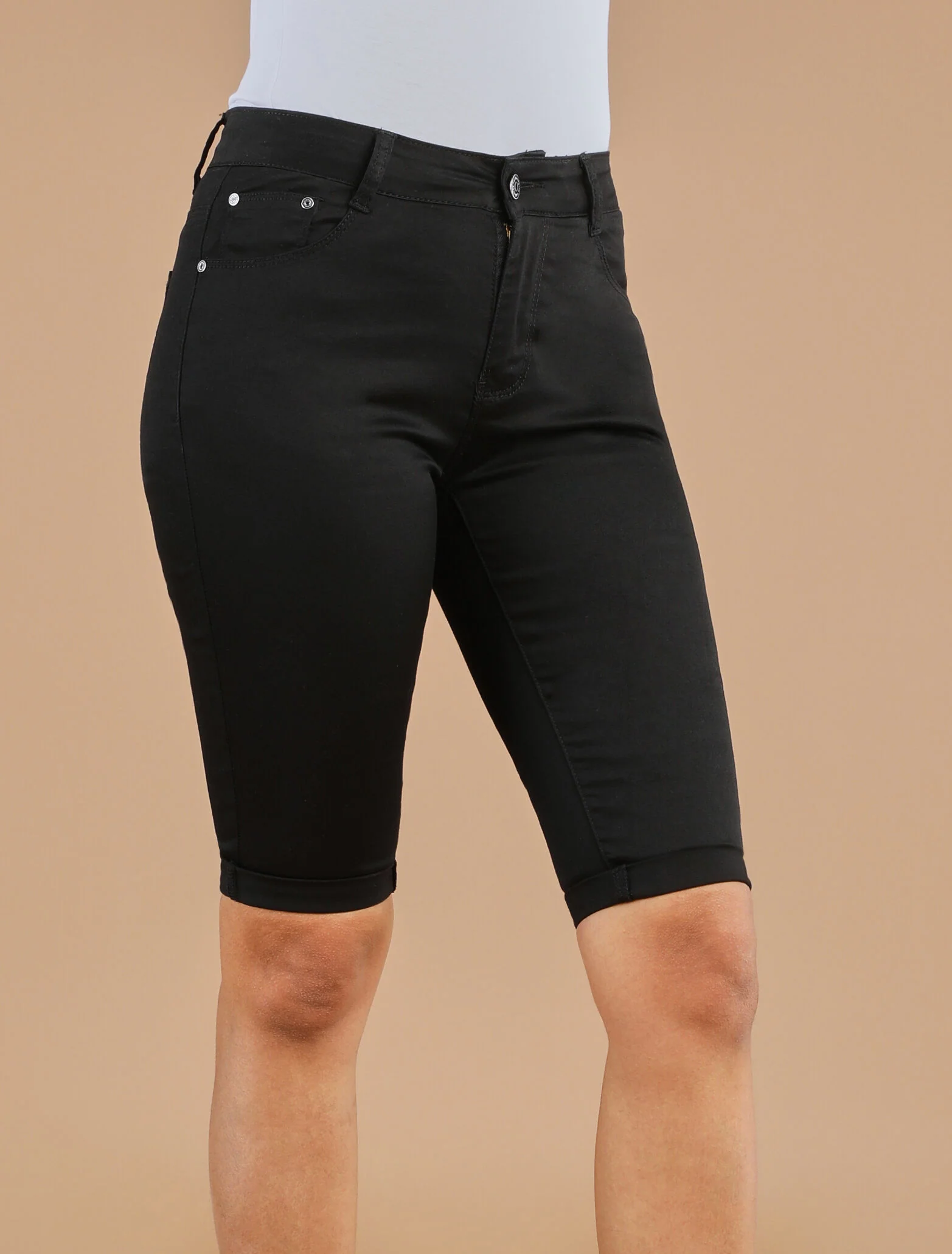 Effen rechte denim bermuda shorts - zwart - Image 4