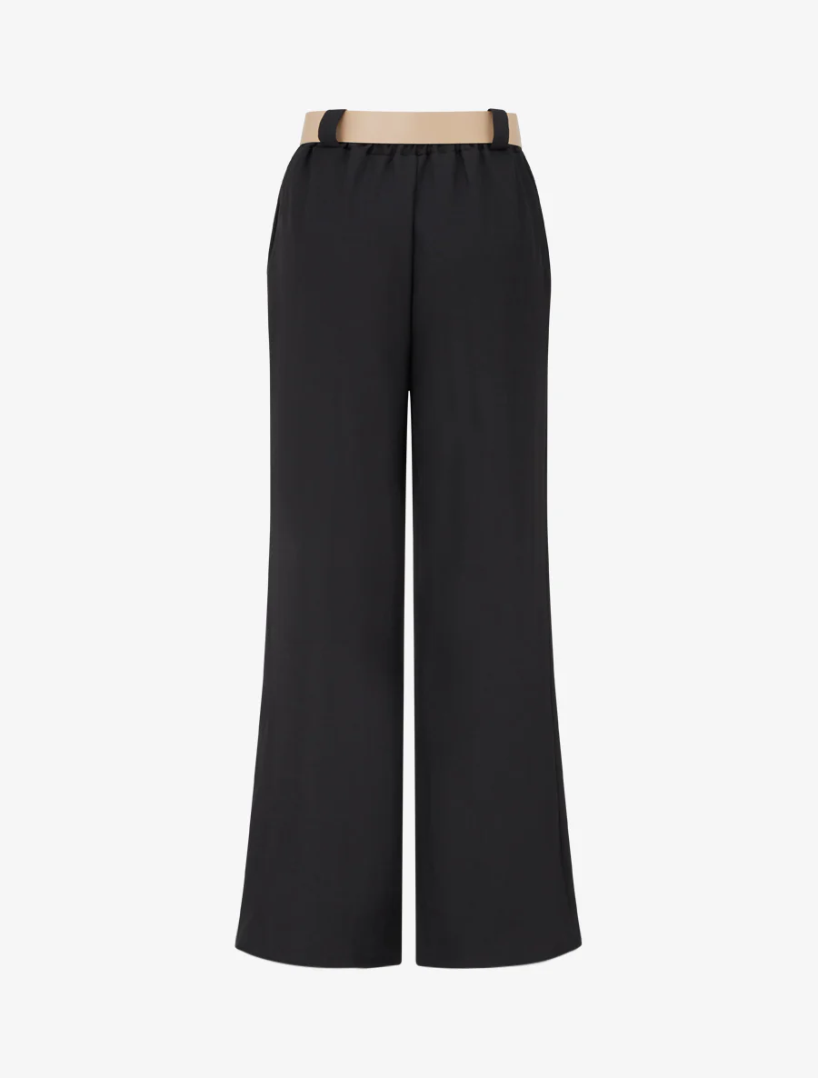 Effen rechte elastische broek - Zwart - Image 2