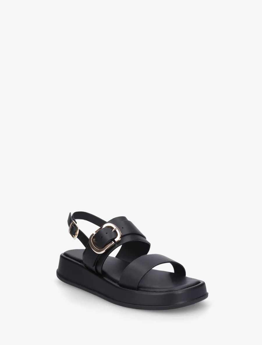Effen sandalen van imitatieleer met dubbele gespen - Zwart - Image 2