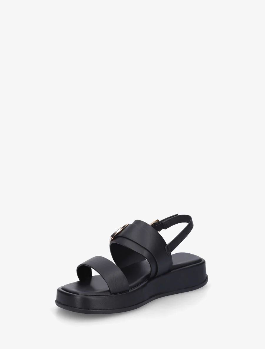 Effen sandalen van imitatieleer met dubbele gespen - Zwart - Image 3