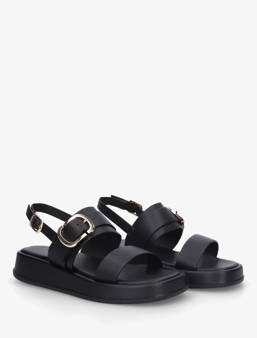 Effen sandalen van imitatieleer met dubbele gespen - Zwart - Image 4