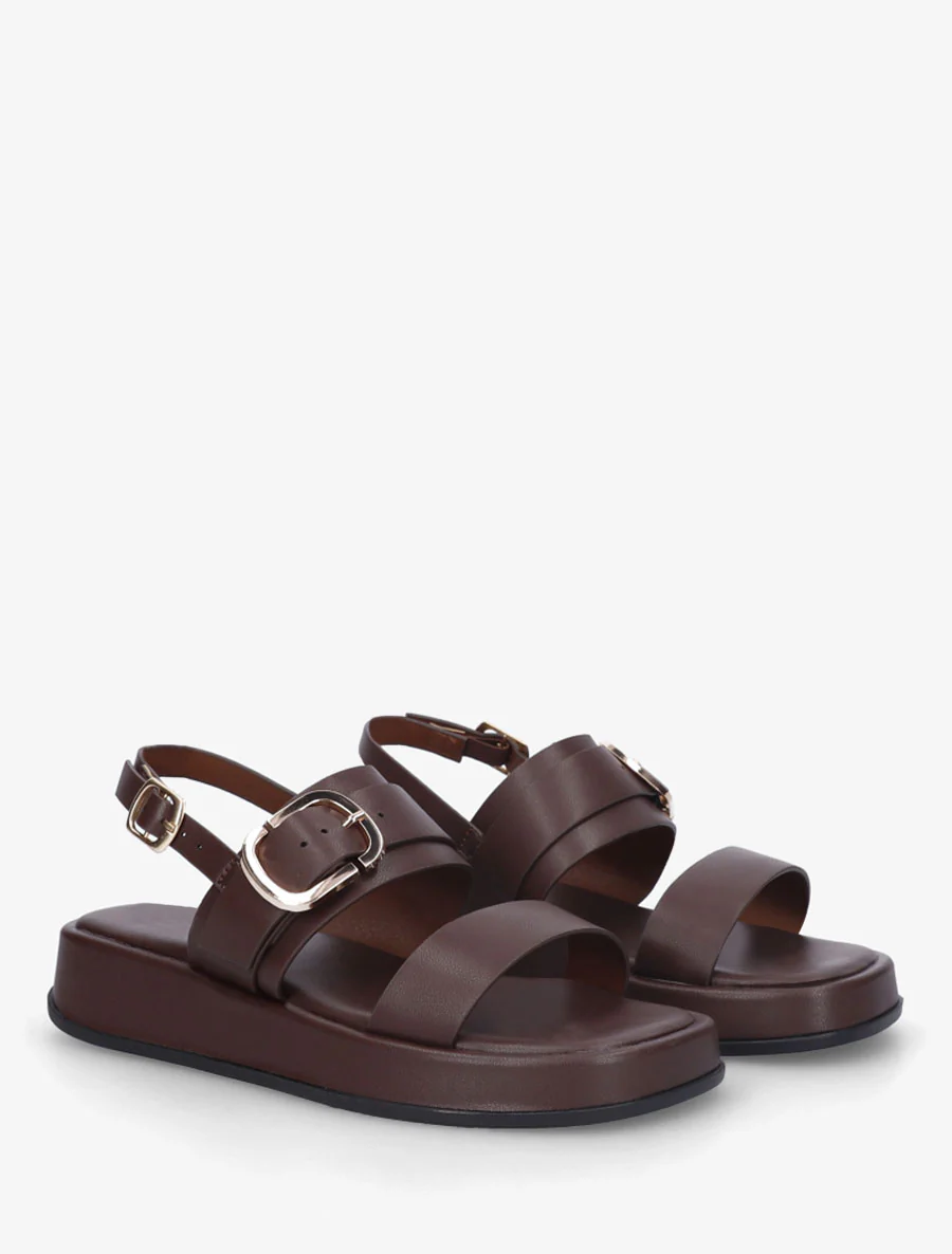 Effen sandalen van imitatieleer met dubbele gespen - Bruin - Image 4