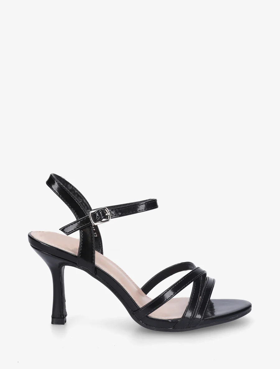 Effen sandalen van imitatieleer met een sleehak. - Zwart