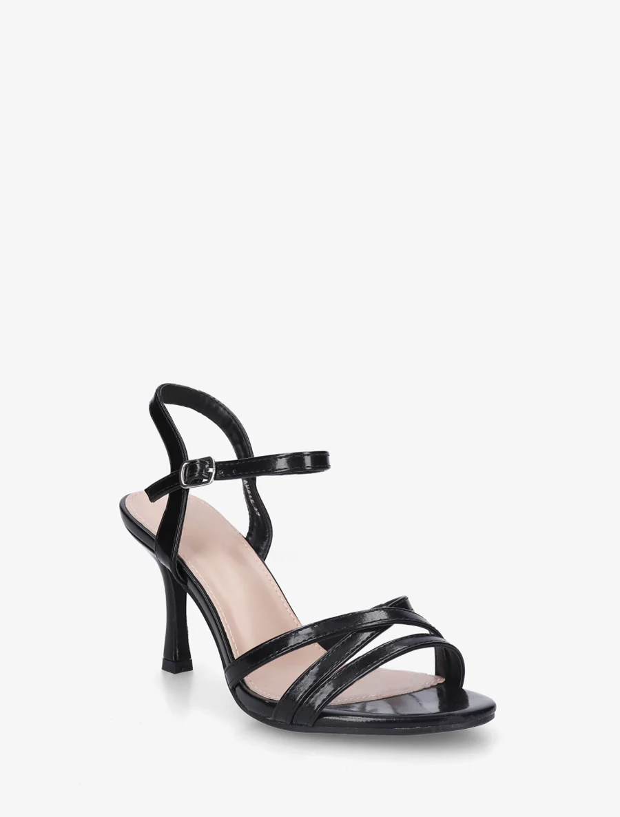 Effen sandalen van imitatieleer met een sleehak. - Zwart - Image 2