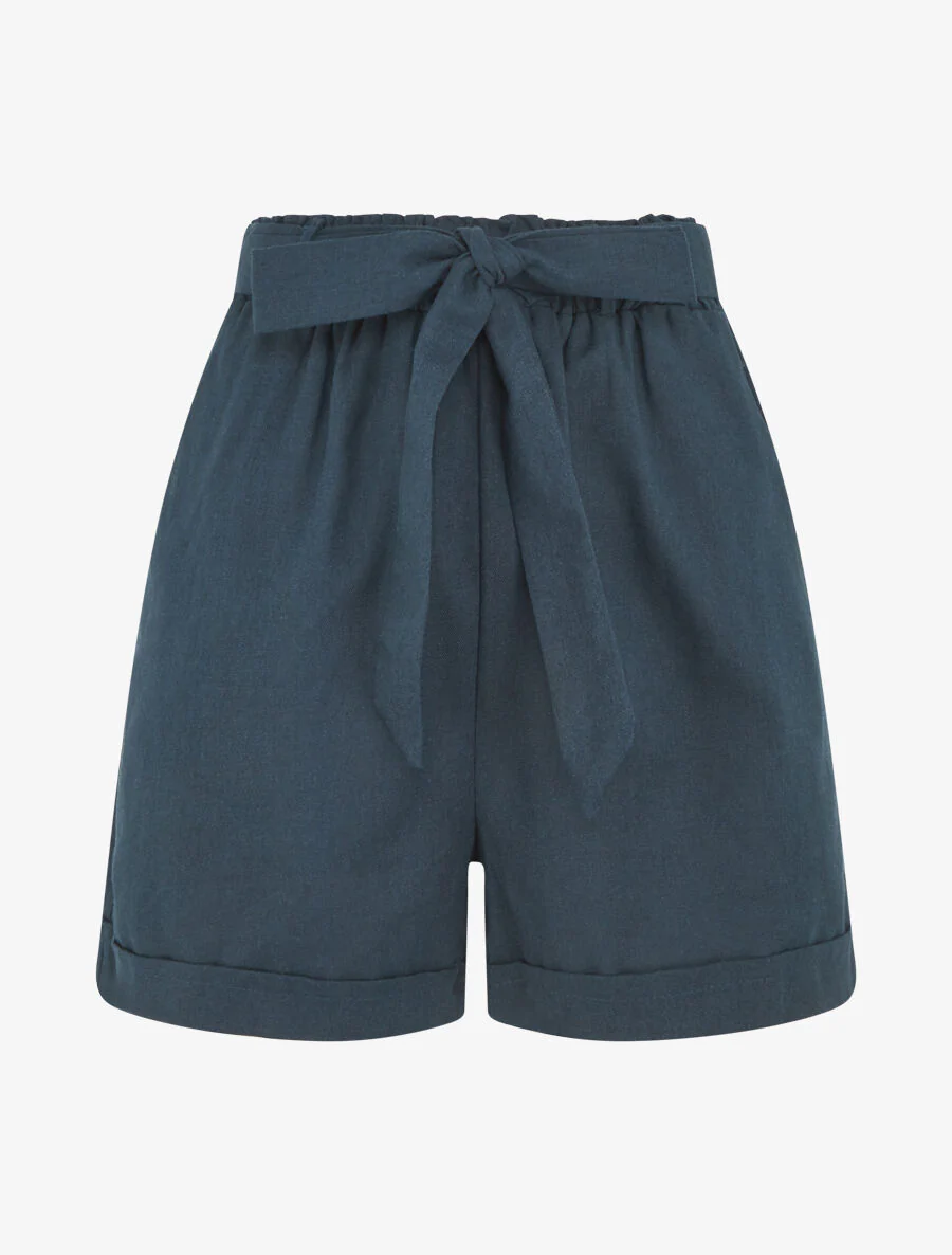 Effen short met omslag - Olie blauw