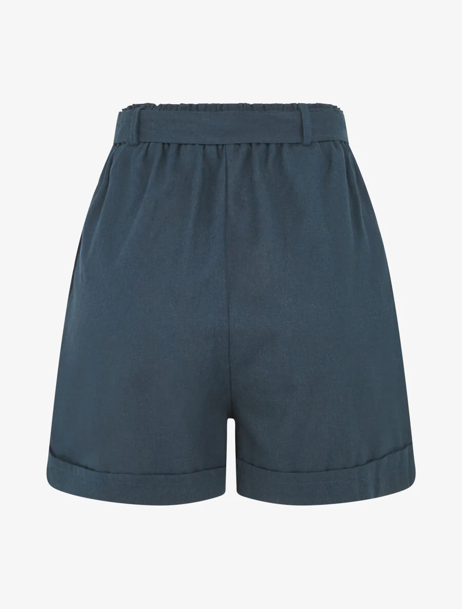 Effen short met omslag - Olie blauw - Image 2