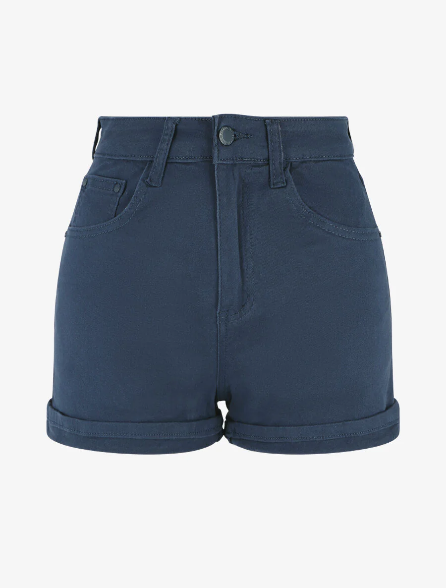 Effen short met rolzomen - Marineblauw
