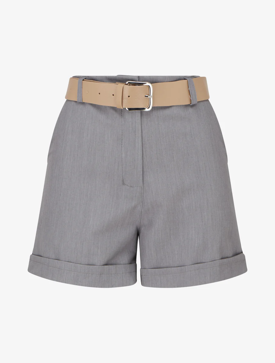 Effen short met zoom en ceintuur - Grijs