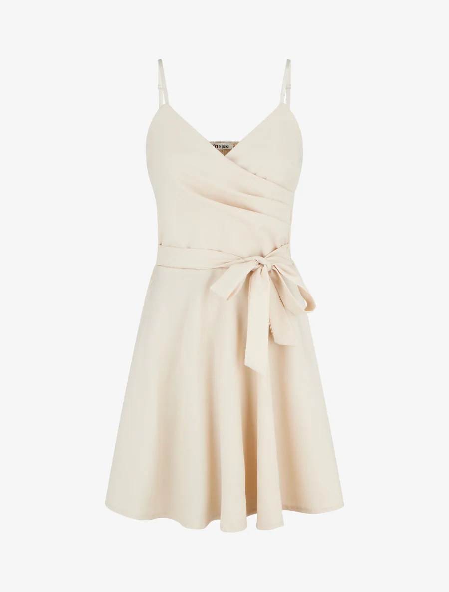 Effen skaterjurk met smalle bandjes - Beige