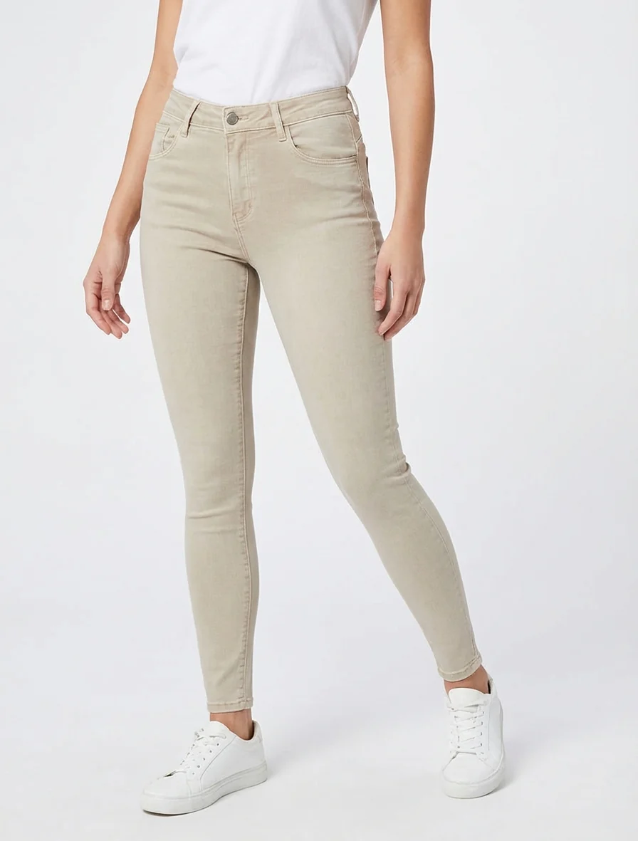 Effen skinny jeans met normale taille - Beige - Image 4